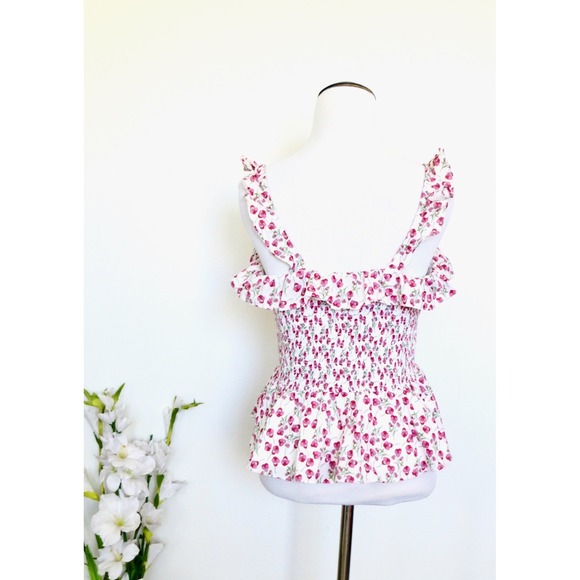 NEW! J. Crew Liberty of London Rose Floral Smocked Ruffle Top Pink SZ S - Picture 9 of 13